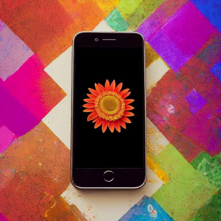 Orange Flower Wallpaper Smartphone on Colorful Geometric Background