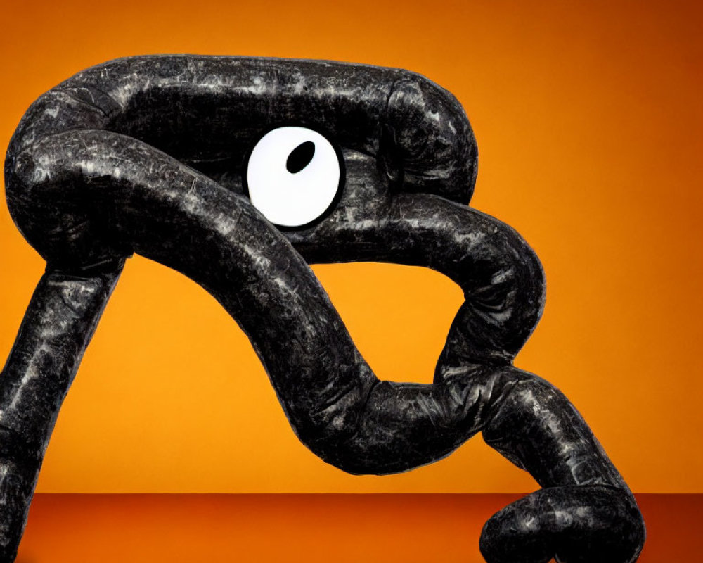 Anthropomorphic Black Tube with White Eye on Orange Background