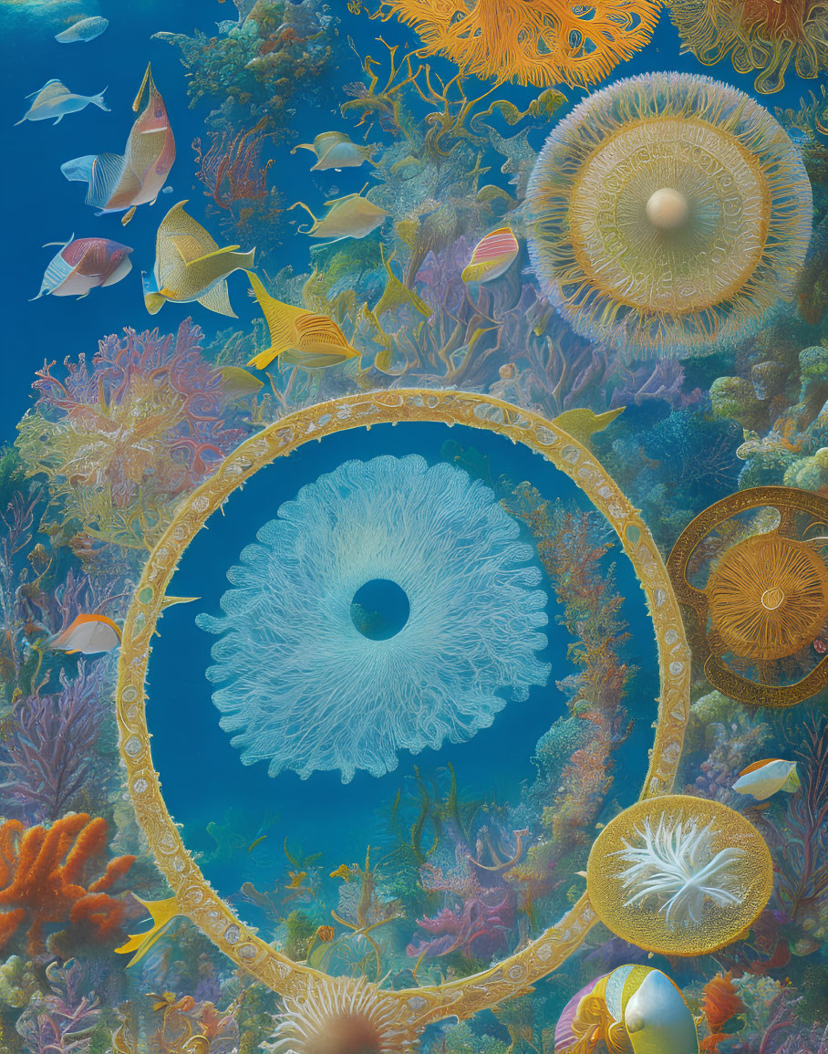 Colorful Fish and Ocean Flora in Vibrant Underwater Scene