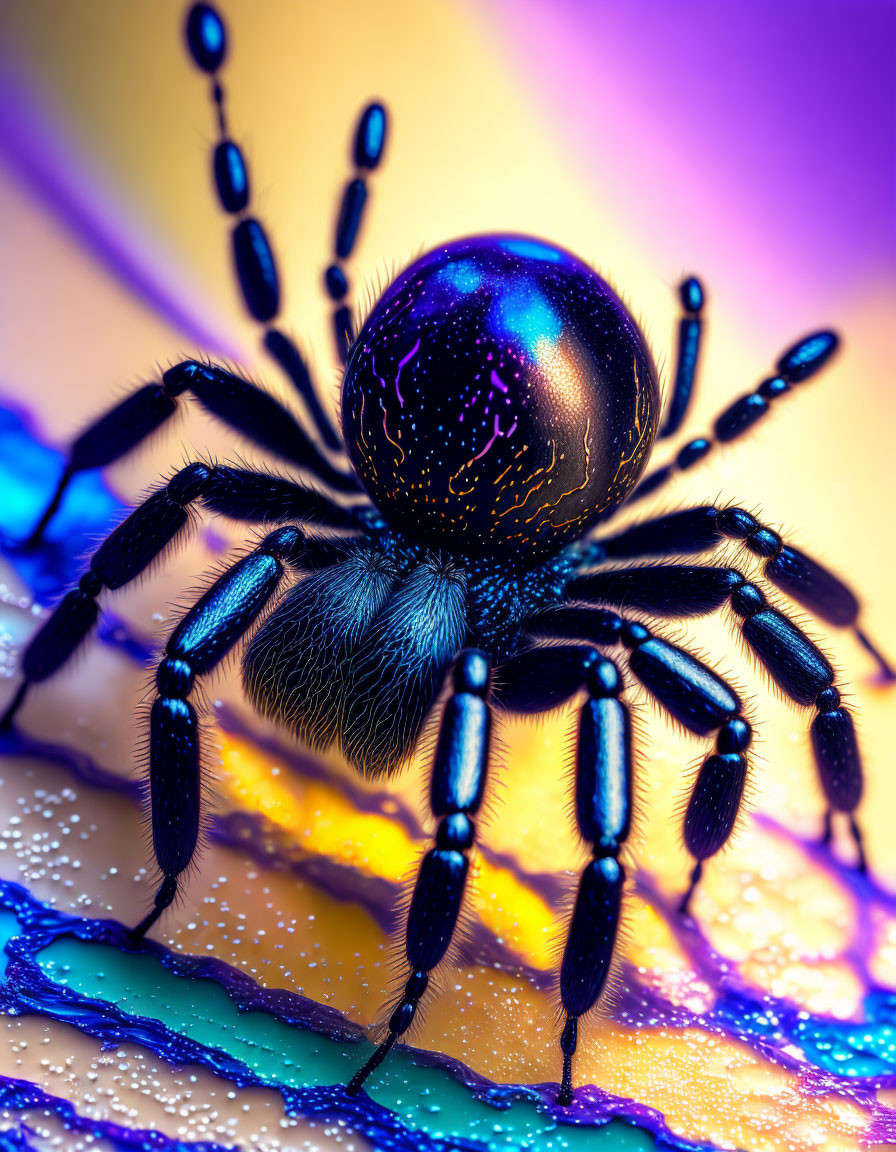 Colorful Spider with Cosmic Pattern on Iridescent Background