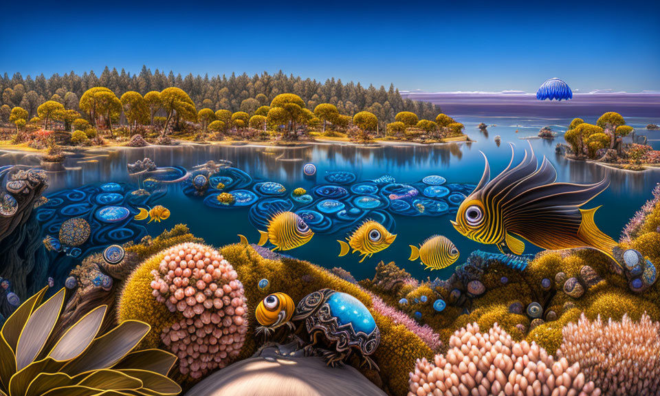 Colorful Fish and Coral Reefs in Vibrant Underwater Scene