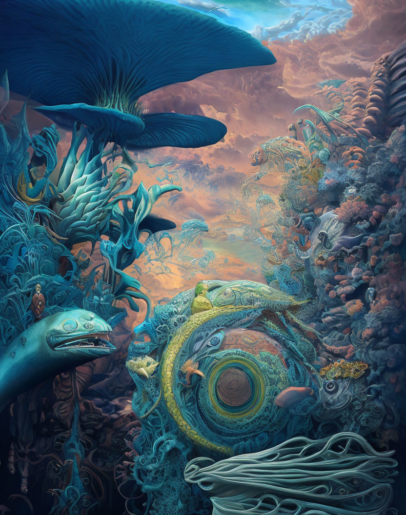 Vibrant Underwater Scene with Coral and Fish-like Creatures