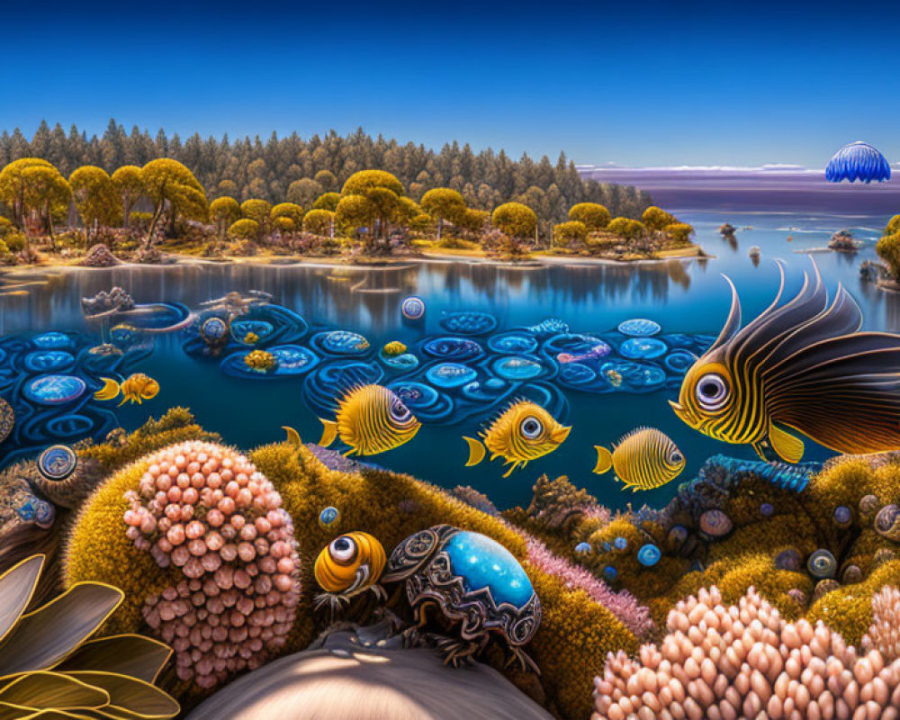 Colorful Fish and Coral Reefs in Vibrant Underwater Scene