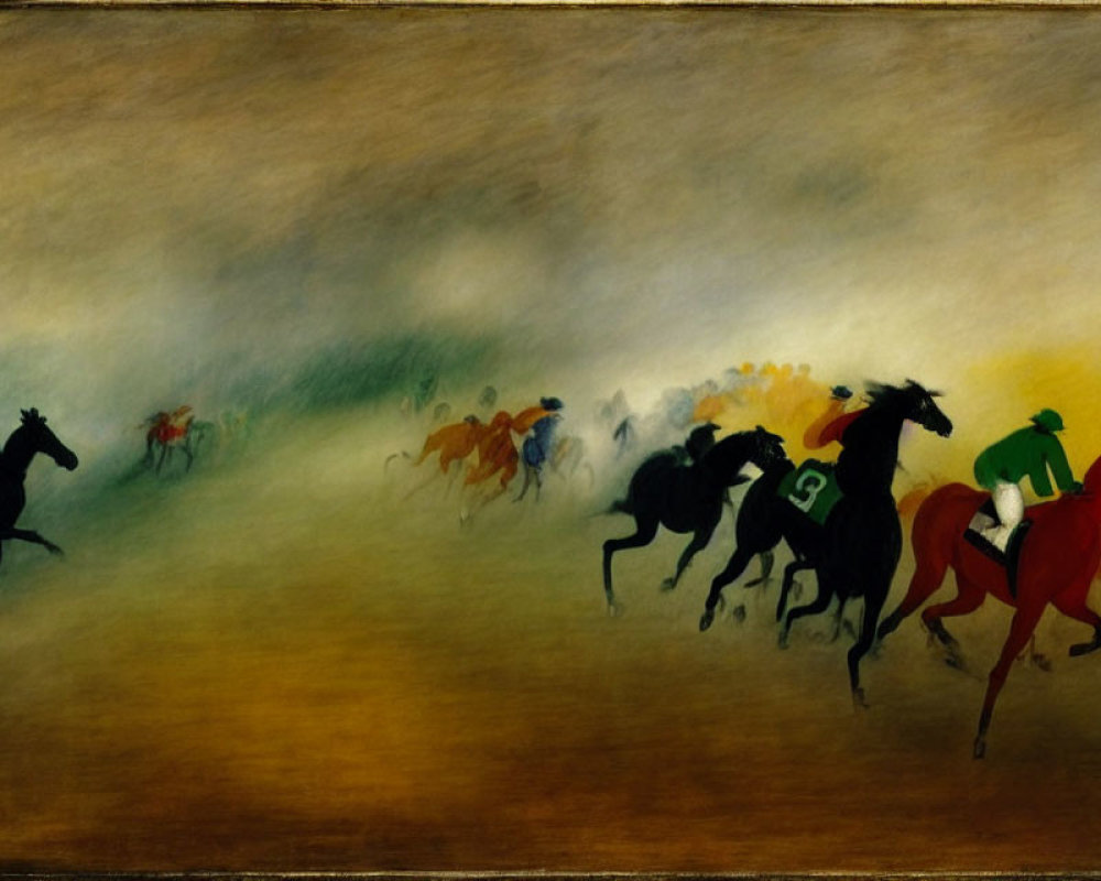 Impressionist Horse Race Painting with Blurred Motion