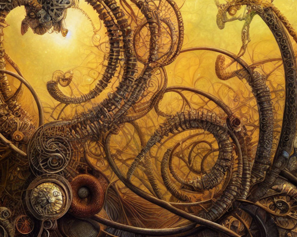 Intricate Steampunk Artwork with Gears and Mechanical Tentacles