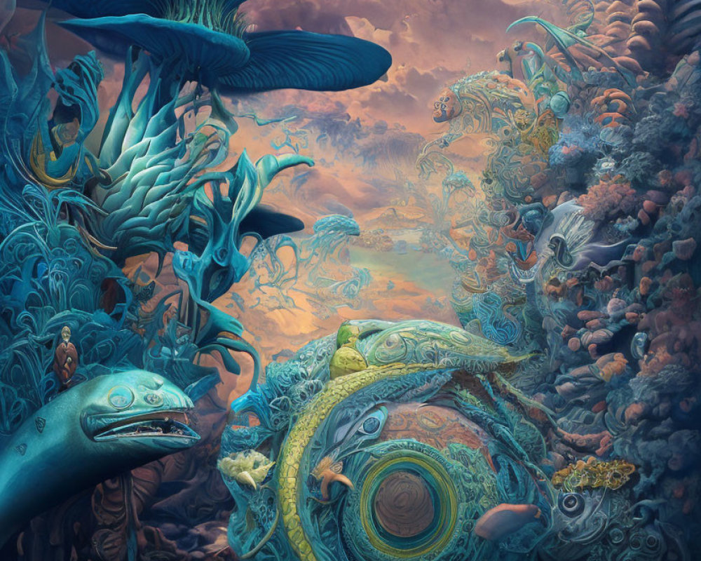 Vibrant Underwater Scene with Coral and Fish-like Creatures