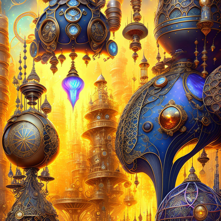 Fantastical Cityscape with Ornate Floating Structures