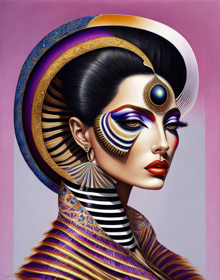 Colorful Geometric Makeup Portrait with Ornate Headdress