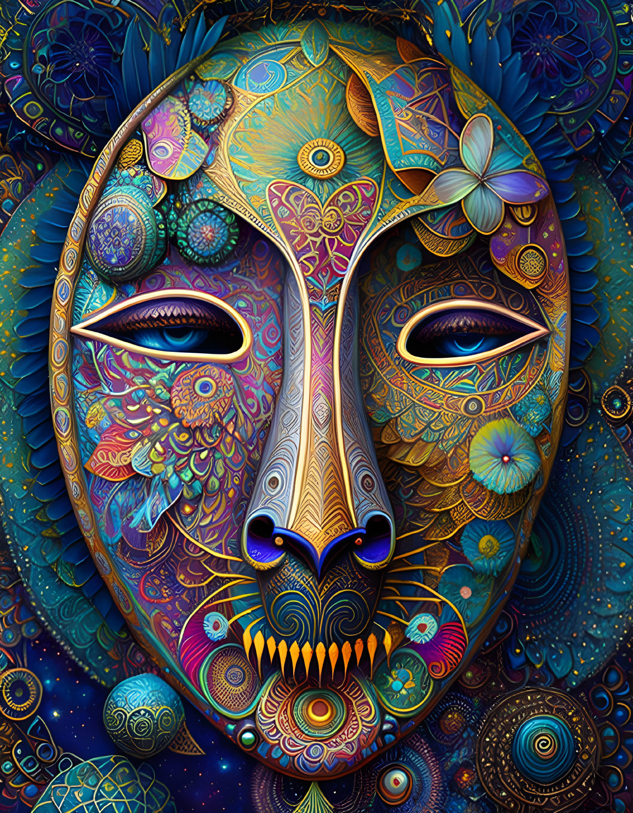 Colorful Tribal Mask Digital Art with Detailed Patterns