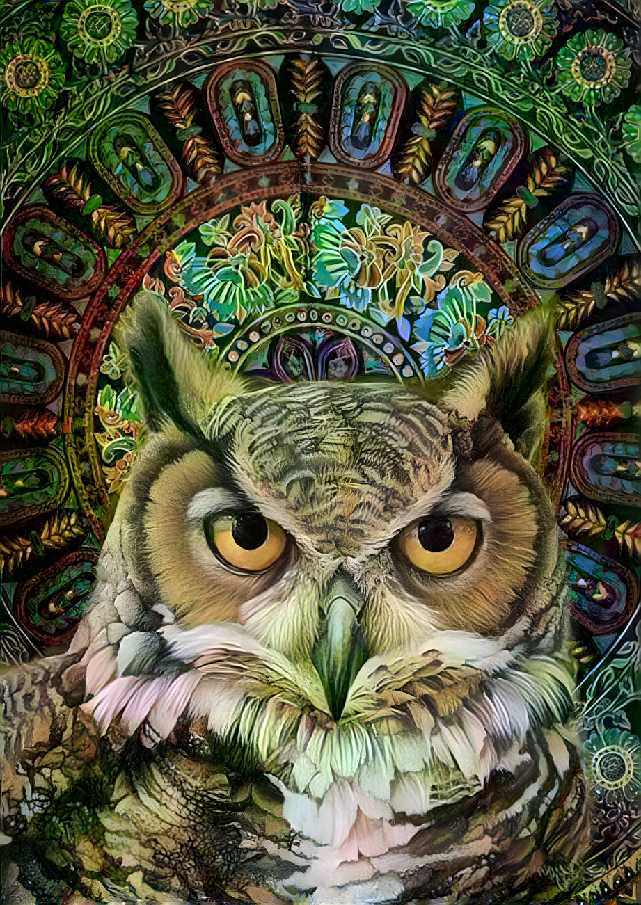 owl in front of mandala