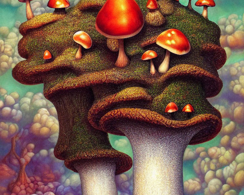 Colorful Mushroom Trees in Surreal Landscape Artwork