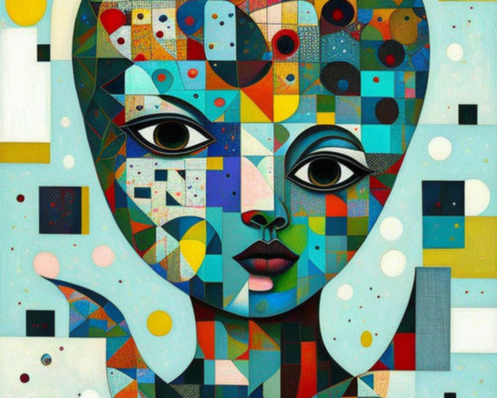 Symmetrical Geometric Abstract Portrait with Colorful Mosaic Composition