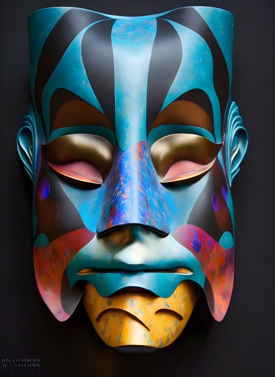 Colorful Metallic Mask with Blue and Orange Abstract Pattern