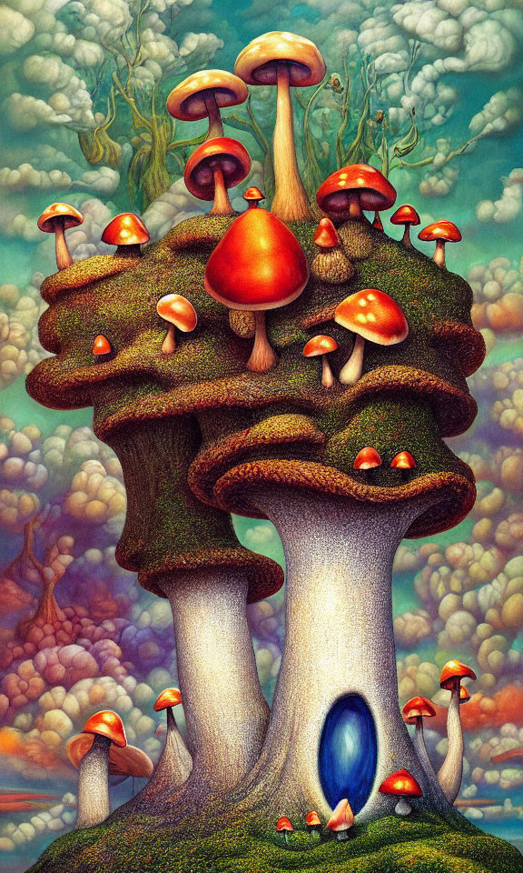 Colorful Mushroom Trees in Surreal Landscape Artwork