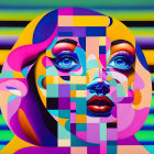 Geometric Abstract Portrait with Realistic Human Face and Colorful Angular Shapes