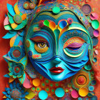 Colorful Digital Artwork of Intricate Face Patterns and Flowery Motifs