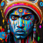 Colorful Portrait with Tribal Aesthetic and Elaborate Headdress