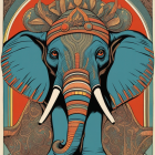 Vibrant Elephant Illustration with Ornate Background