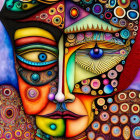 Colorful Abstract Art: Vibrant Face with Multiple Eyes