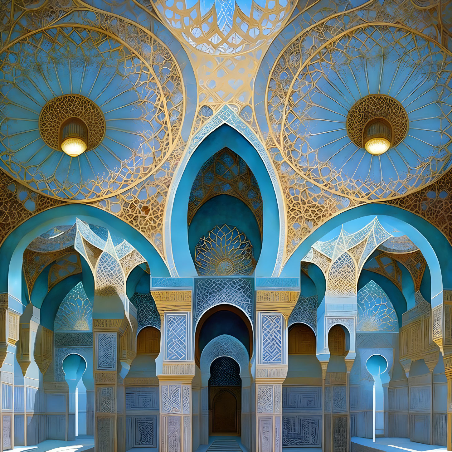 Intricate Islamic geometric patterns in ornate interior