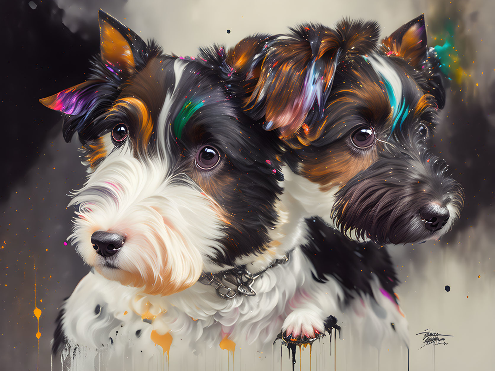 Colorful Surreal Dog Illustrations on Soft Background