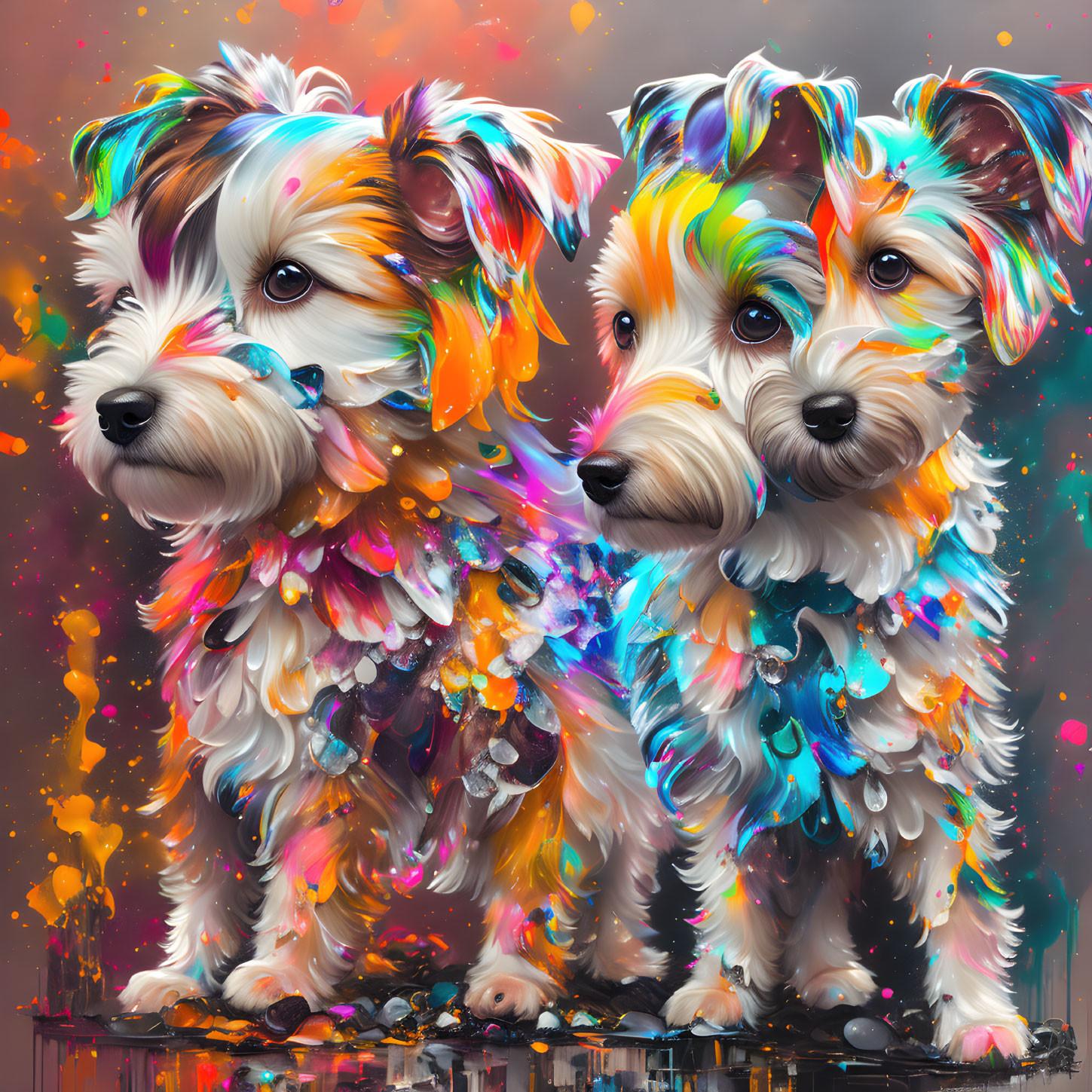 Illustrated Dogs with Expressive Eyes on Colorful Background