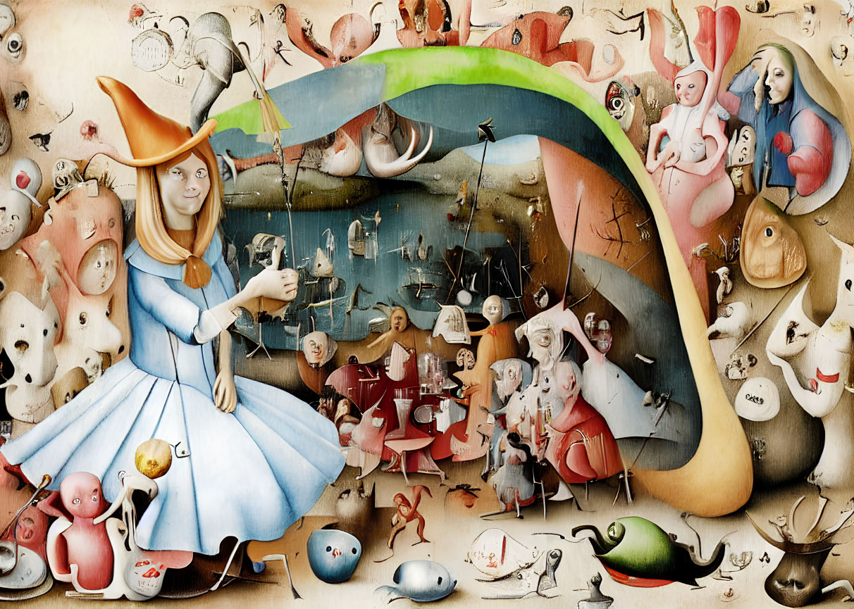 Vibrant Alice in Wonderland themed surreal art