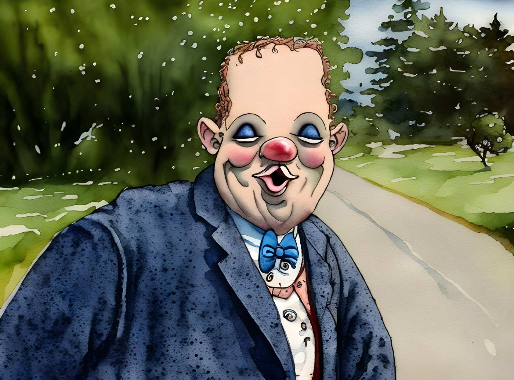 Colorful Clown Illustration in Park Setting