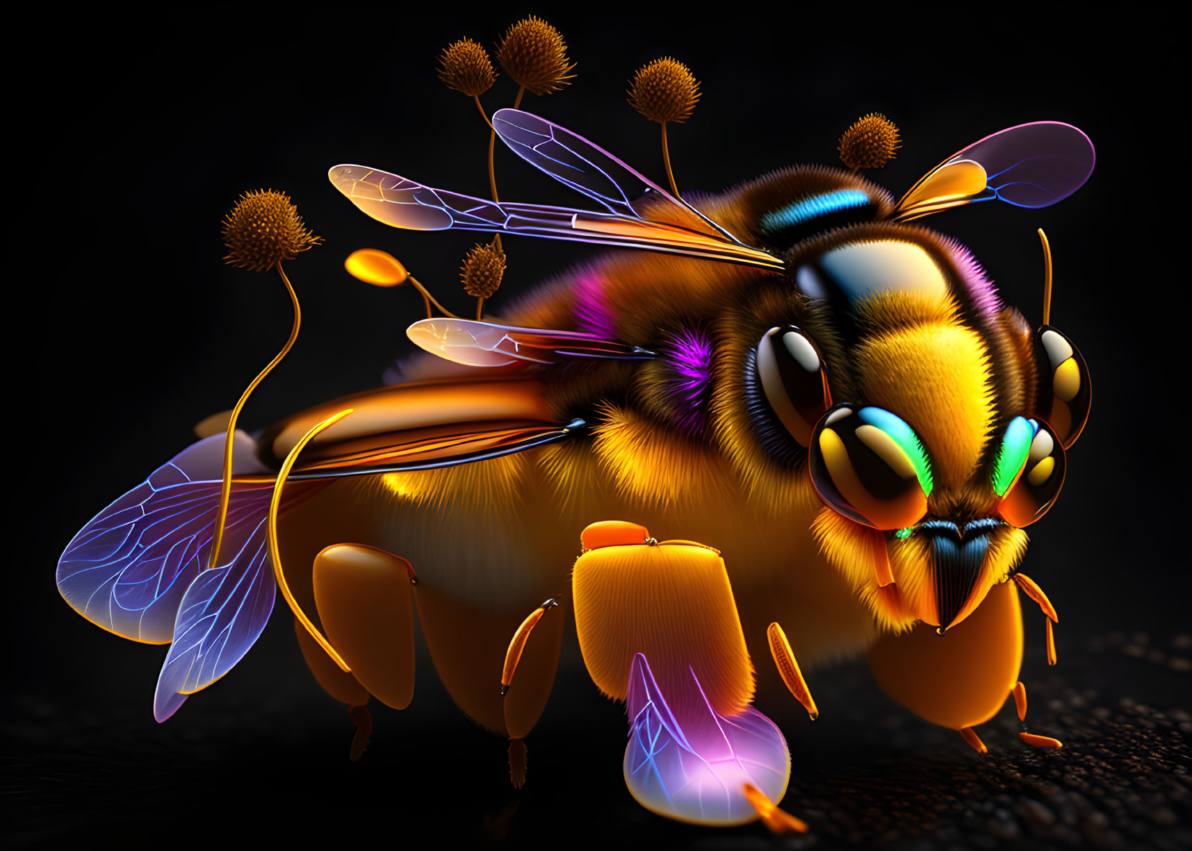 Colorful Digital Illustration of Exaggerated Bee Features