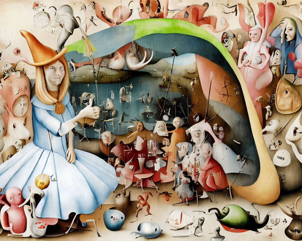 Vibrant Alice in Wonderland themed surreal art