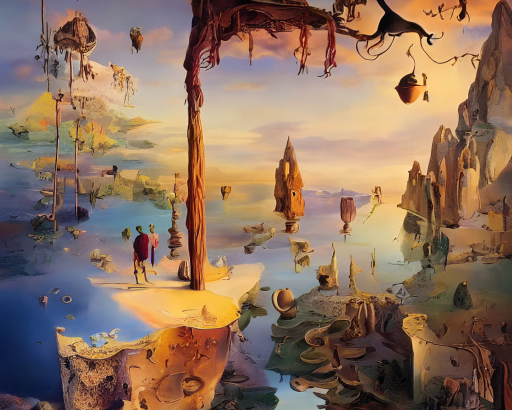 Vibrant surreal landscape with floating islands and whimsical creatures