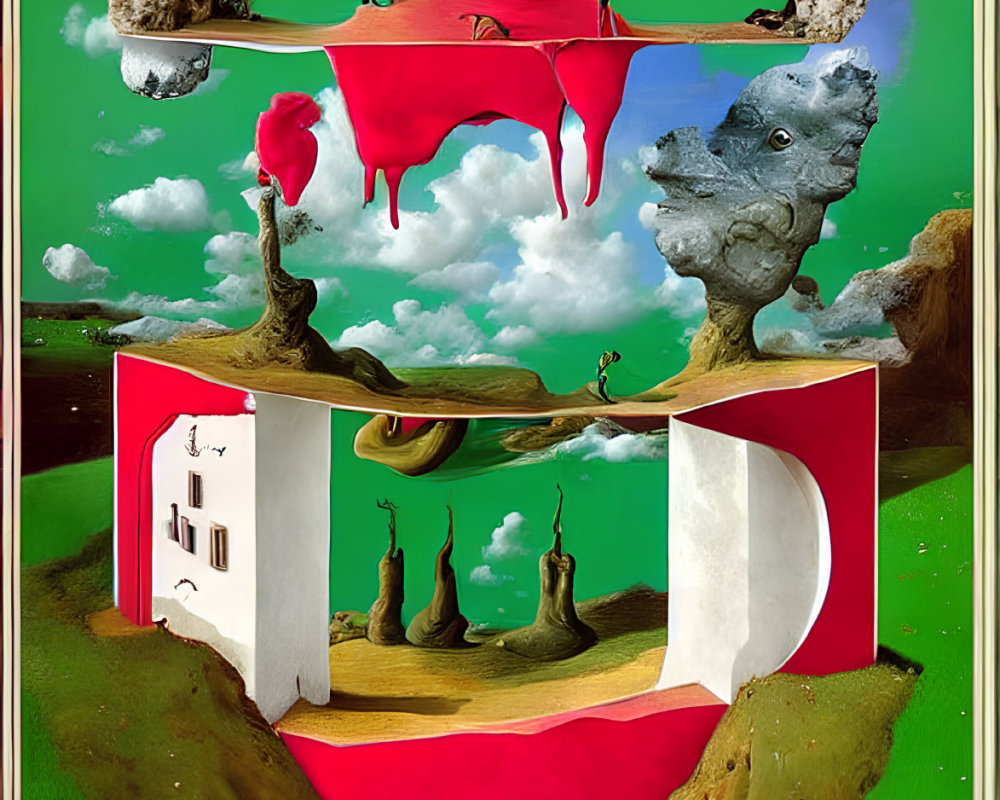 Surreal Artwork: Natural and Architectural Elements with Distorted Perspectives