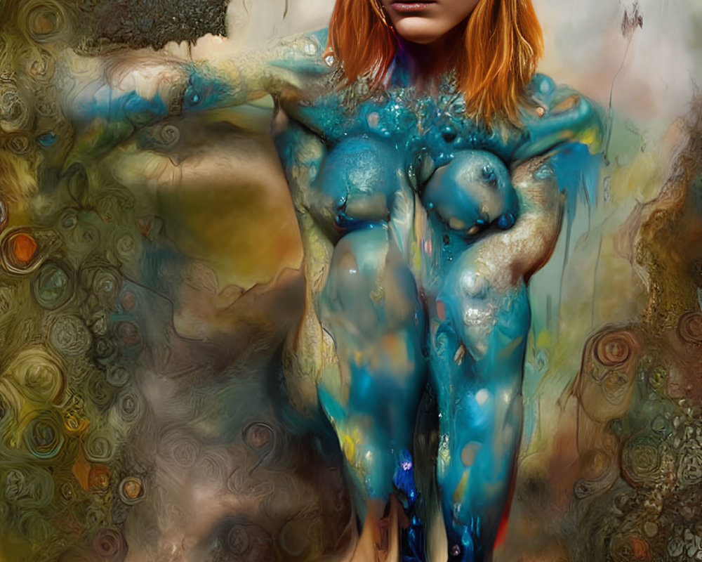 Vivid Blue and Bronze Body Paint on Surreal Portrait