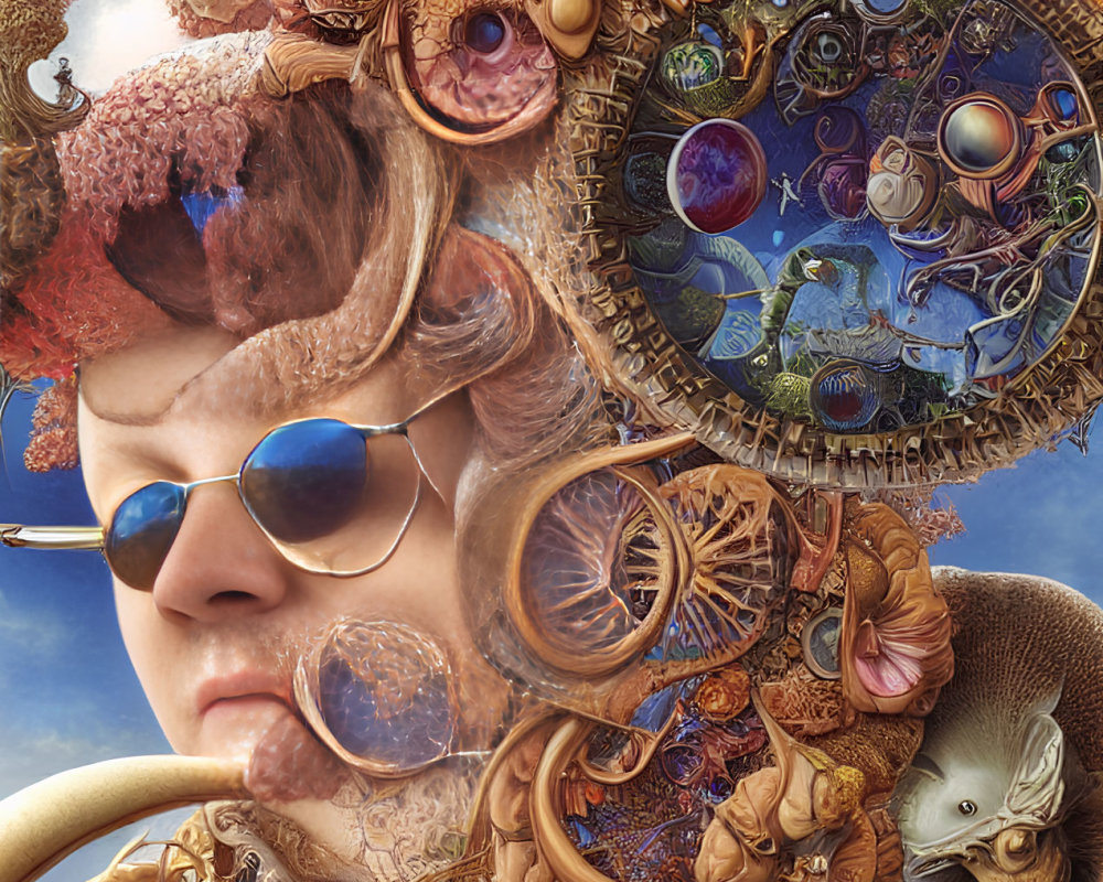 Surreal portrait with steampunk and aquatic elements