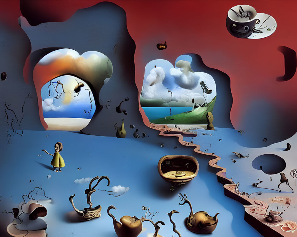 Surreal Artwork: Melting Clocks, Distorted Landscapes, Barren Field