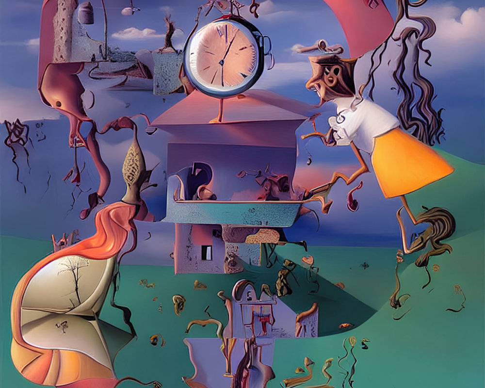 Surreal Artwork: Melting Clocks, Disjointed Figures, Dream-like Elements