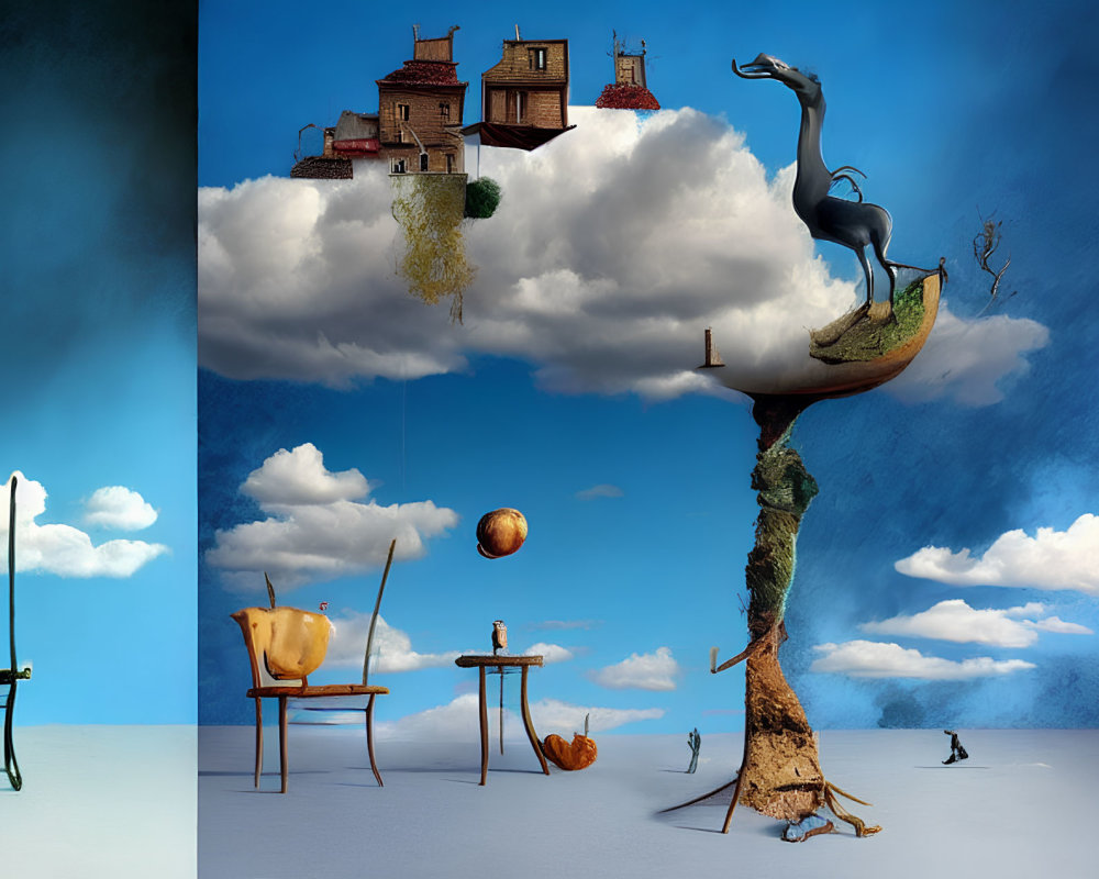 Surreal floating island artwork with whimsical elements