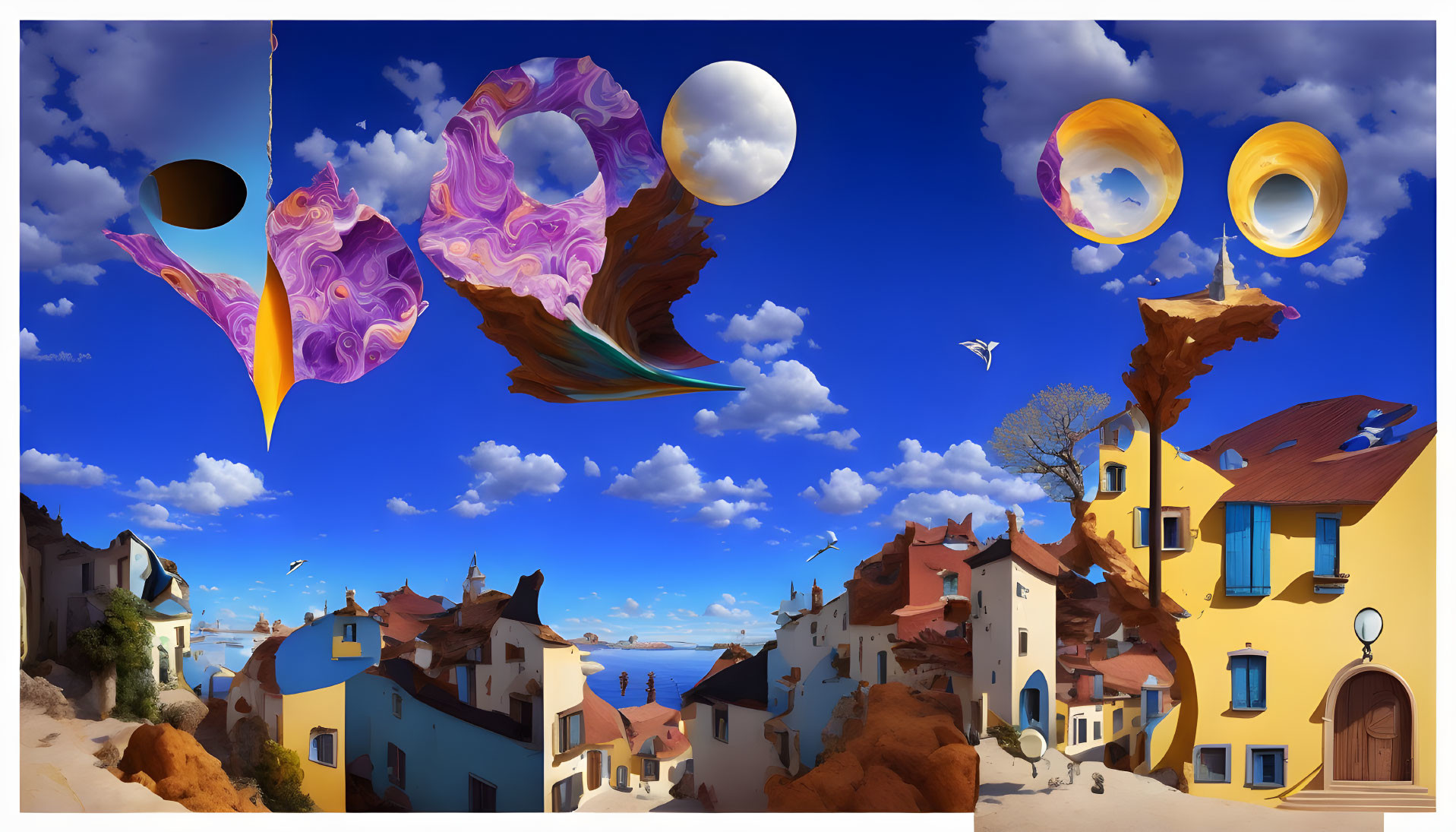 Colorful Floating Islands and Multiple Moons in Surreal Artwork