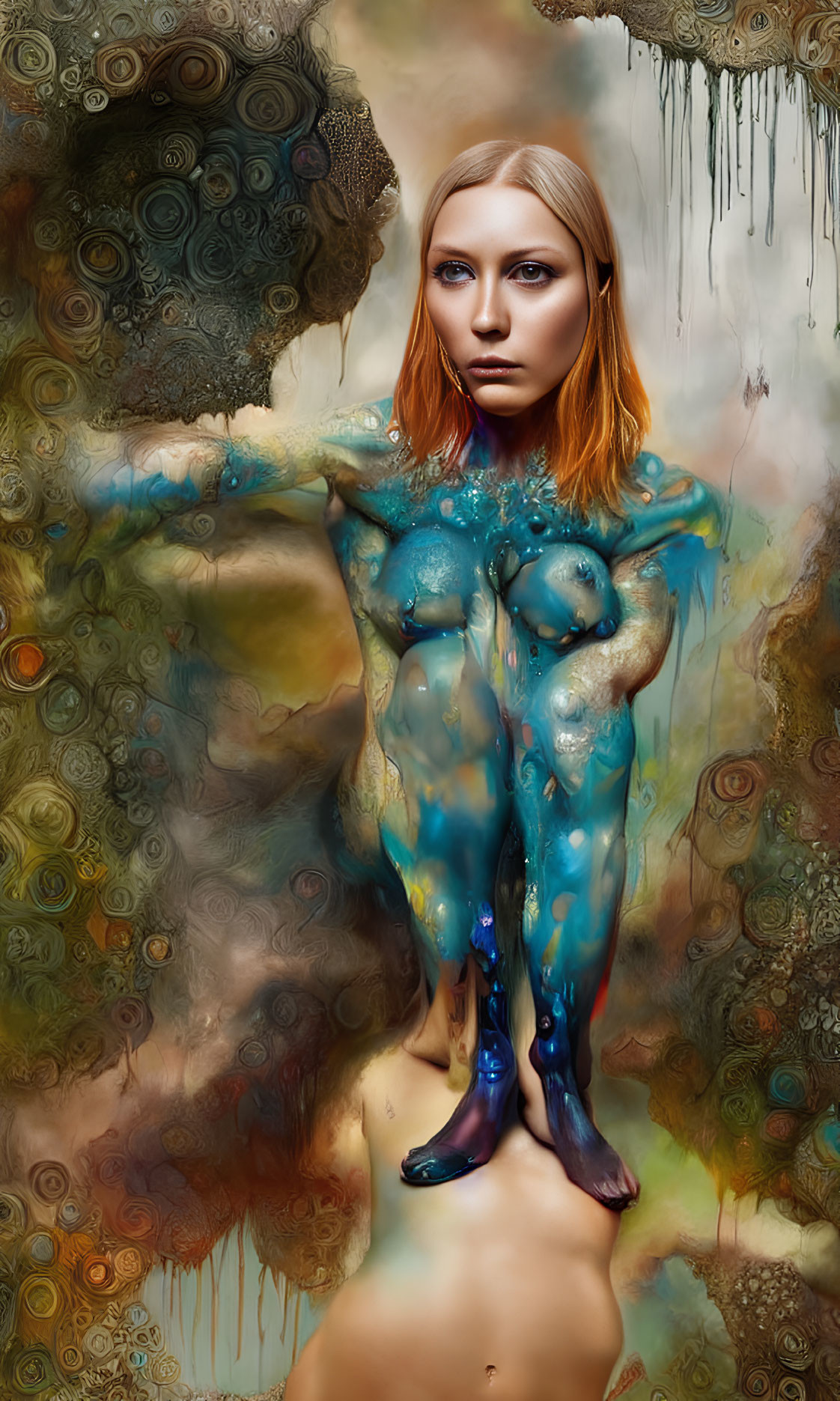 Vivid Blue and Bronze Body Paint on Surreal Portrait