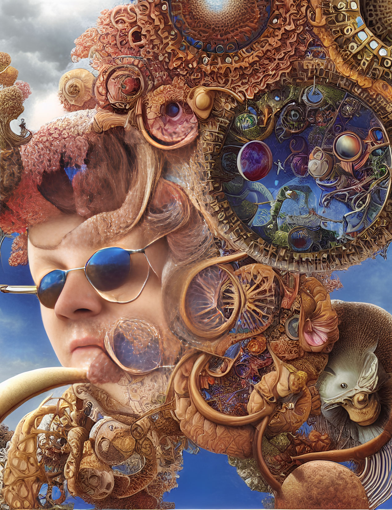 Surreal portrait with steampunk and aquatic elements