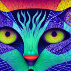 Colorful Psychedelic Cat Art with Swirling Patterns and Hypnotic Eyes