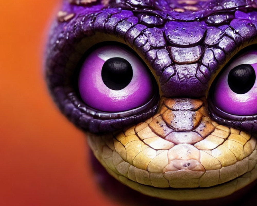 Detailed Purple and Yellow Reptilian Character Close-Up