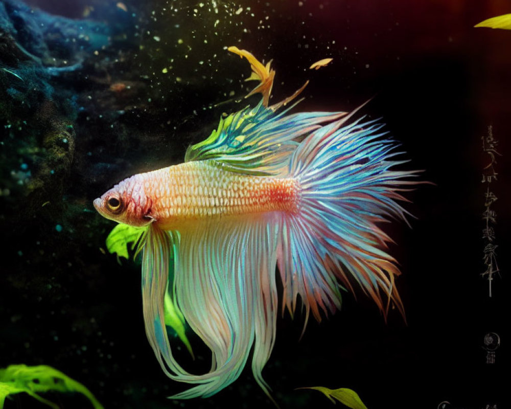 Colorful Siamese Fighting Fish Swimming Among Underwater Foliage