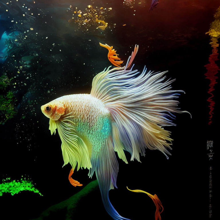 Colorful Betta Fish Swimming in Dark Aquatic Environment