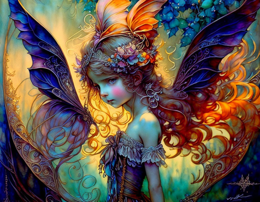 Fantasy fairy art with intricate wings and floral adornments