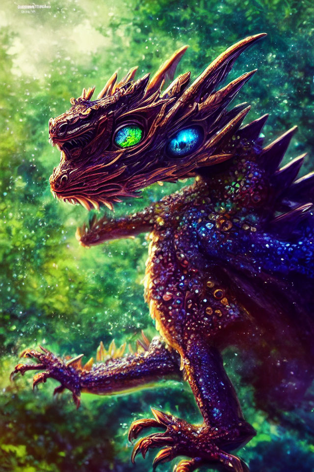 Detailed Scaly Dragon Artwork with Green Eyes on Emerald Background