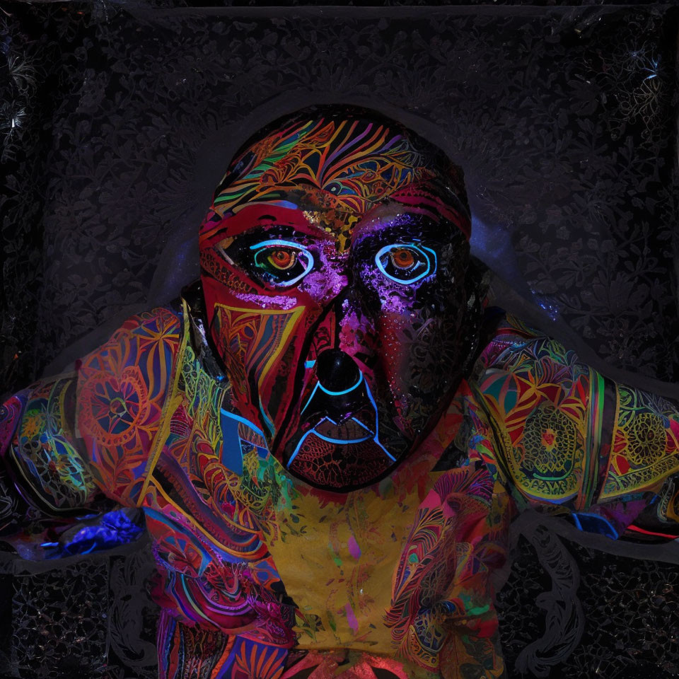 Colorful Psychedelic Portrait with Dark Background