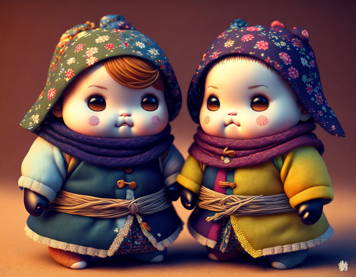 Colorful Traditional Asian Attire on Stylized Characters