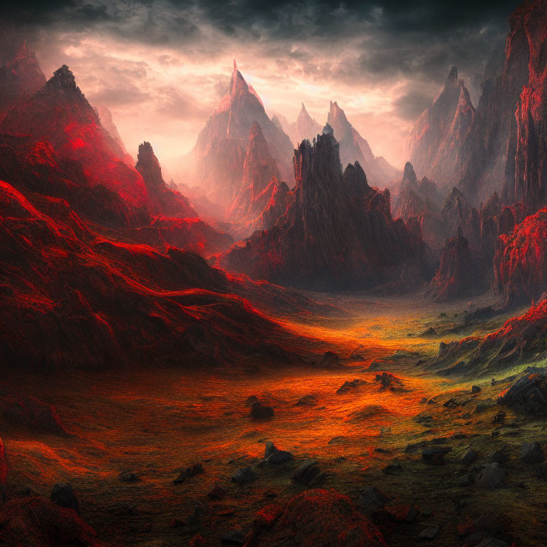 Fiery Landscape with Dark Mountains and Brooding Sky