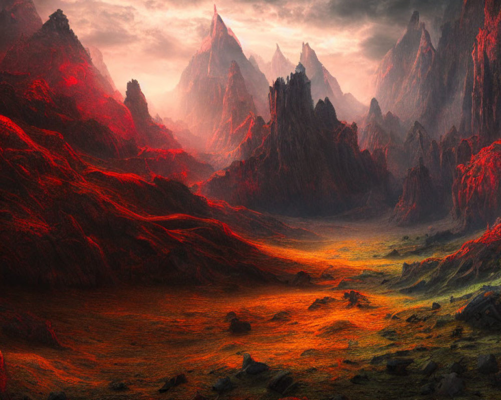 Fiery Landscape with Dark Mountains and Brooding Sky